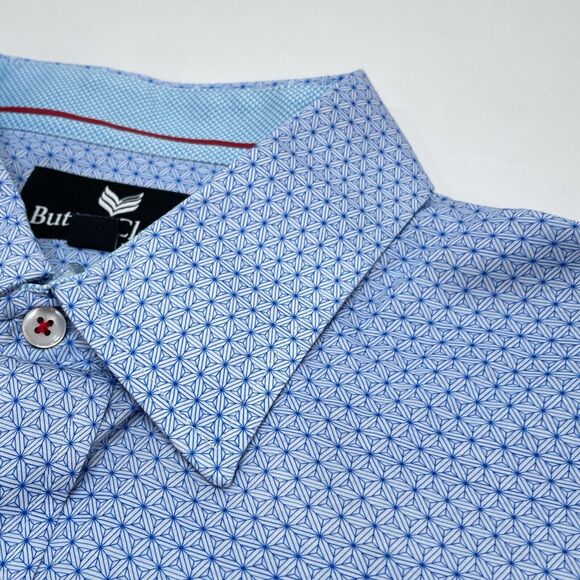 Buttercloth Shirt Men Size XL Blue Button Up Geometric Smart Casual Performance - Picture 4 of 12